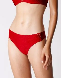 Bas De Maillot De Bain En Microfibre Gaufrée Rouge Pour Femme