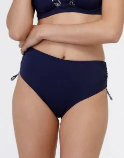 Bas De Maillot Taille Haute En Microfibre Bleu Marine