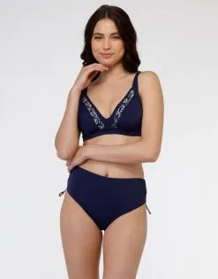 Bas De Maillot Taille Haute En Microfibre Bleu Marine -Soutien Gorge Soldes Magasin D0AZHPA A9H 03
