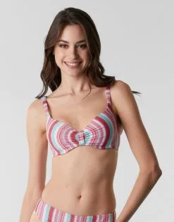Maillot De Bain Soutien-gorge Coque En Microfibre Lurex, Rayures Multicolores