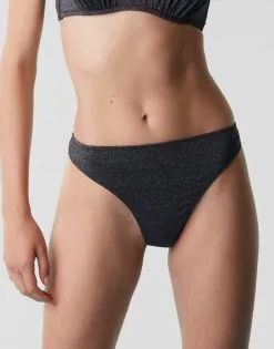 Maillot De Bain Slip Midi échancré En Microfibre, Noir Avec Lurex