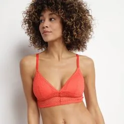 Bralette Ampliforme En Dentelle à Motif Feuillage Orange MOD De Dim