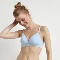 Soutien-gorge Sans Armatures Maille Et Dentelle Bleu Dragée Coton Lace