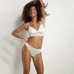 Bralette Ampliforme En Dentelle à Motif Feuillage Nacre MOD De Dim -Soutien Gorge Soldes Magasin D0CINC1 1LM 03