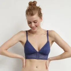 Bralette Ampliforme En Dentelle Motif Feuillage Bleu Lazuli MOD De Dim