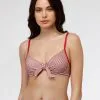 Haut De Maillot De Bain à Armatures Et Nœud, Rayures Rouges