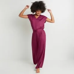 Bas De Pyjama Femme | Arome Pantalon Large Viscose Grenat | RougeGorge