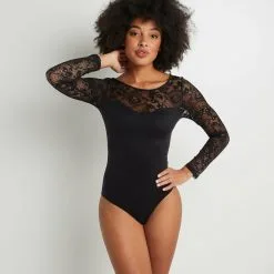 Body Femme | Tahiti Body Manches Longues Dentelle Noir | RougeGorge