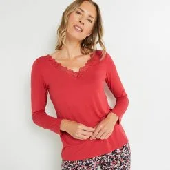 Haut De Pyjama Femme | Syara Tee Shirt Manches Longues Rose | RougeGorge