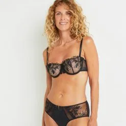 Lingerie D'Exception Femme | Azur Soutien-Gorge Balconnet Tulle Brode Noir | RougeGorge