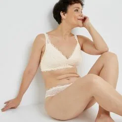Lingerie Post-Opératoire Femme | Dentelle Soutien-Gorge Foulard Post-Op Ecru | RougeGorge