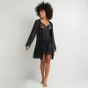 Peignoir & Déshabillé & Gilet Femme | Anastasia Deshabille Satin Noir | RougeGorge
