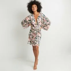 Peignoir & Déshabillé & Gilet Femme | Arome Deshabille Viscose Vert/Rose | RougeGorge