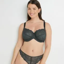 Poitrine Généreuse (Bonnets E, F & G) Femme | Dentelle Soutien-Gorge Grands Bonnets Anthracite | RougeGorge