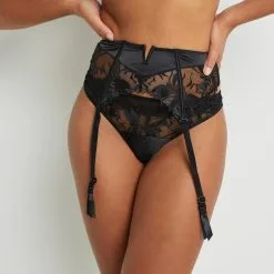 Porte-Jarretelles & Serre-Taille Femme | Azur Serre-Taille Tulle Brode Noir | RougeGorge
