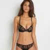 Soutien-Gorge Push-Up Femme | Alyssa Soutien-Gorge Push Up Tulle Brode Noir/Acajou | RougeGorge