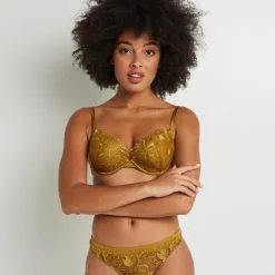 Soutien-Gorge Push-Up Femme | Azur Soutien-Gorge Push Up Tulle Brode Jaune | RougeGorge