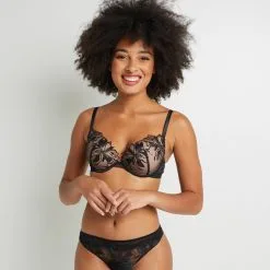 Soutien-Gorge Push-Up Femme | Azur Soutien-Gorge Push Up Tulle Brode Noir | RougeGorge