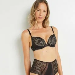 Soutien-Gorge Push-Up Femme | Trinity Soutien-Gorge Push Up Dentelle Noir | RougeGorge