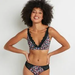 Soutien-Gorge Sans-Armatures & Triangle Femme | Syara Soutien-Gorge Sans Armatures Noir/Rose | RougeGorge