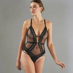 Soutiens-Gorge & Body Sexy Femme | Aphrodite Body Tulle Brode Noir | RougeGorge